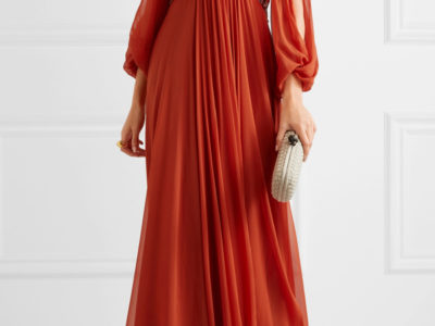 Cold-shoulder Silk Chiffon Gown