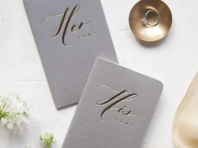His and Her Gold Foil Press Vow Books