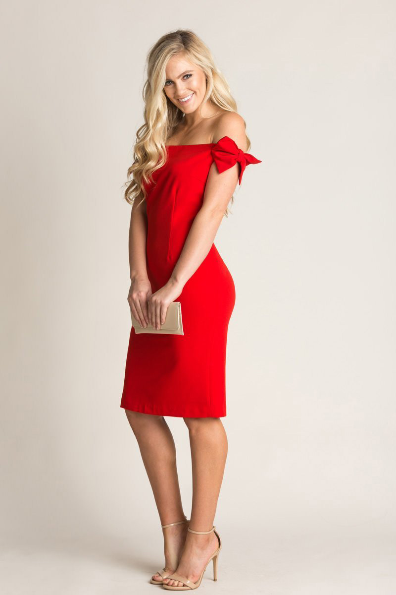 05-Red Bow Sleeve Dress
