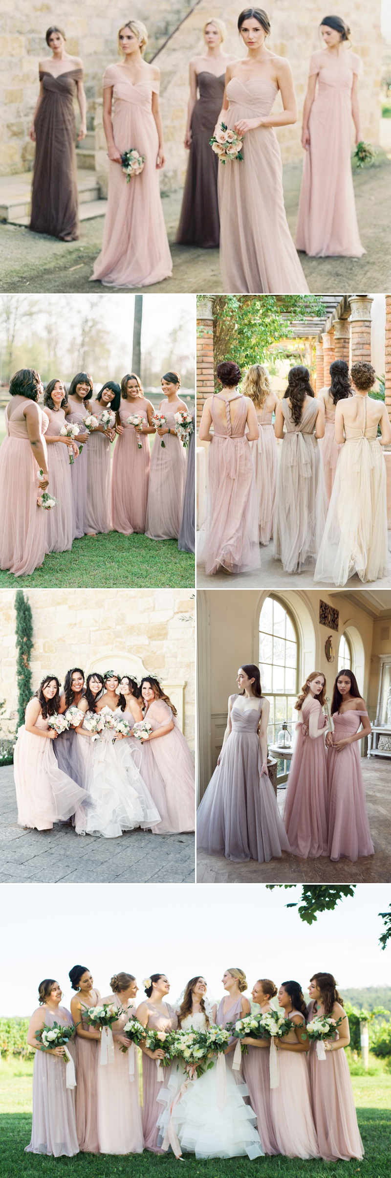 mismatched neutral bridesmaid dresses