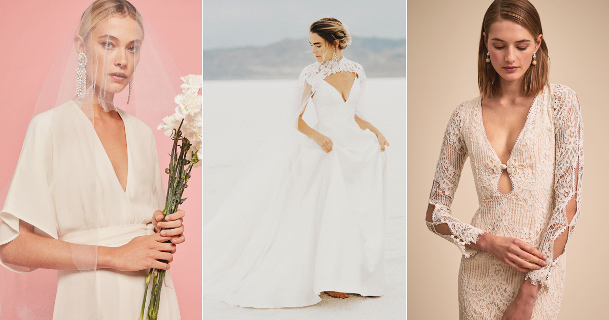 Take the Plunge! 27 Minimalist Wedding Dresses Featuring Plunging V ...