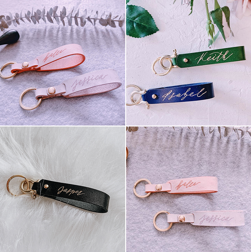 Personalized Calligraphy Leather Keychains