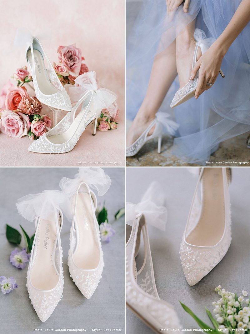 Floral Beaded Lace Wedding Heel with Bow