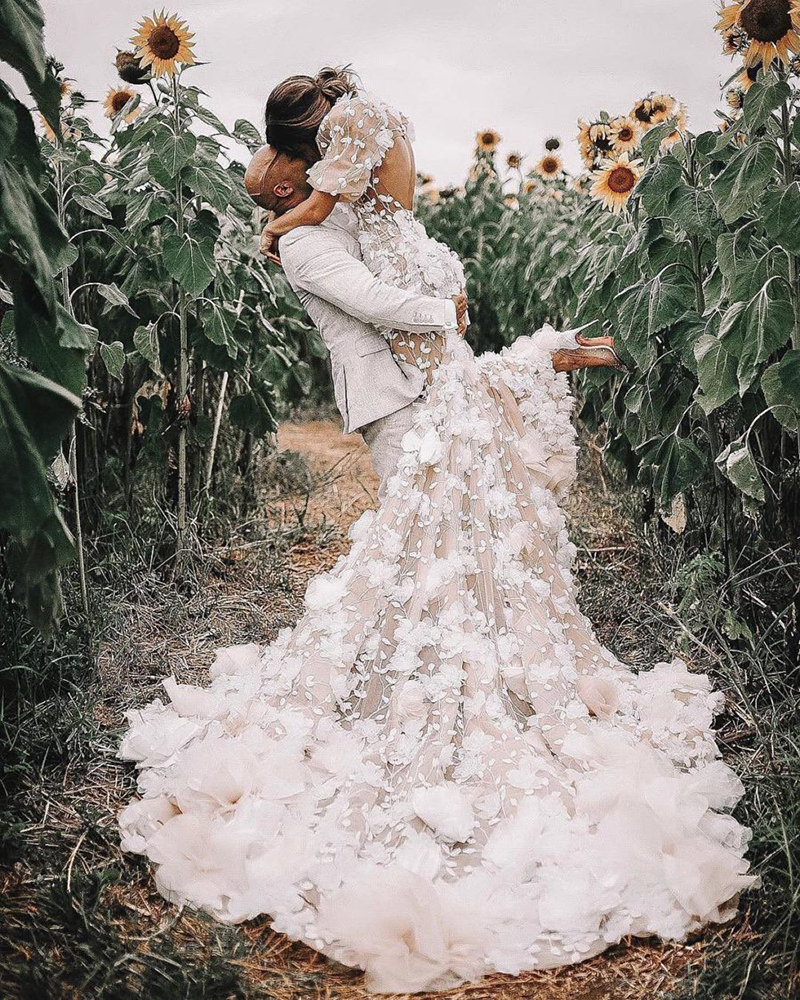 colored floral wedding dress
