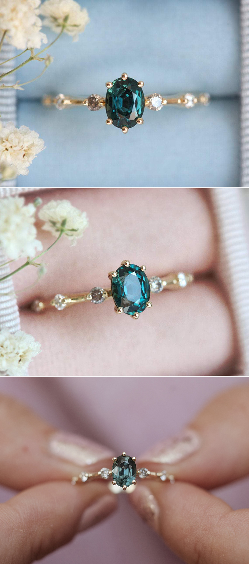 Oval Teal Sapphire Ring