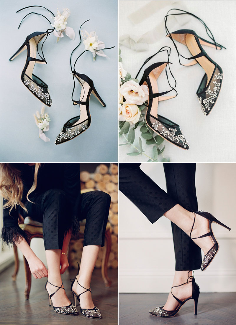 Florence Black Embellished Crystal Wedding Heels