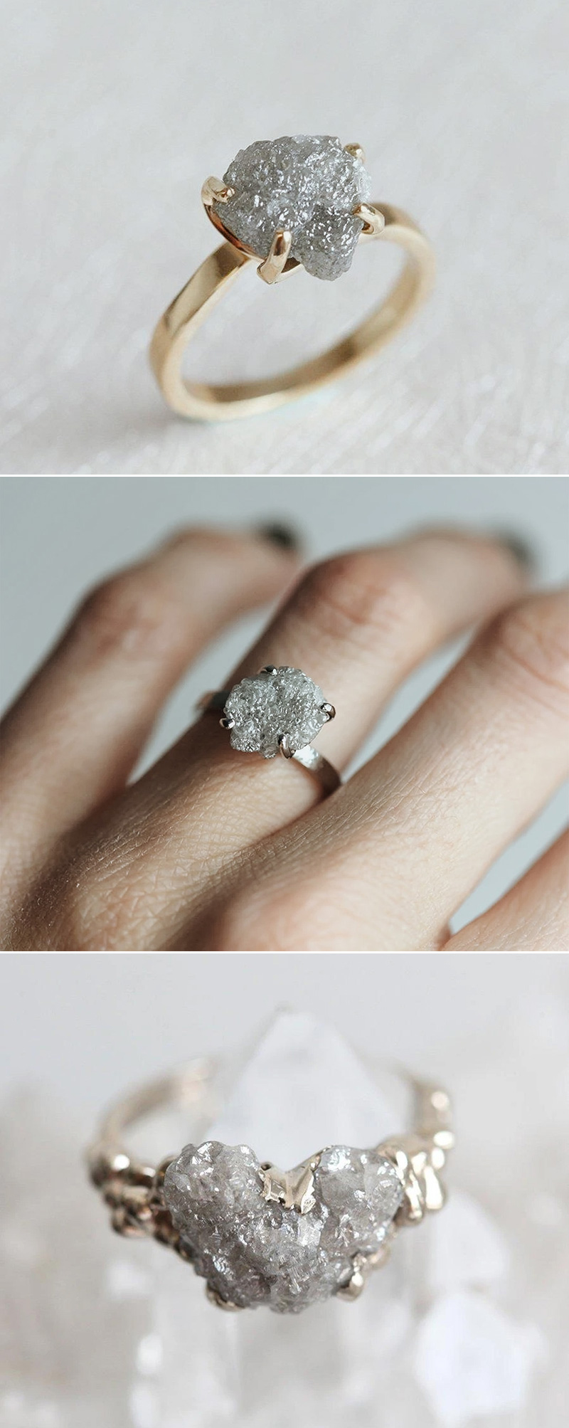 Raw diamond engagement rings